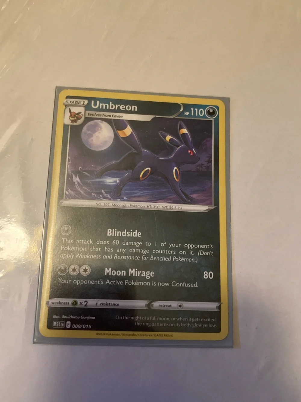 Umbreon Trading Card  with sleeve - Black, Yellow, Purple